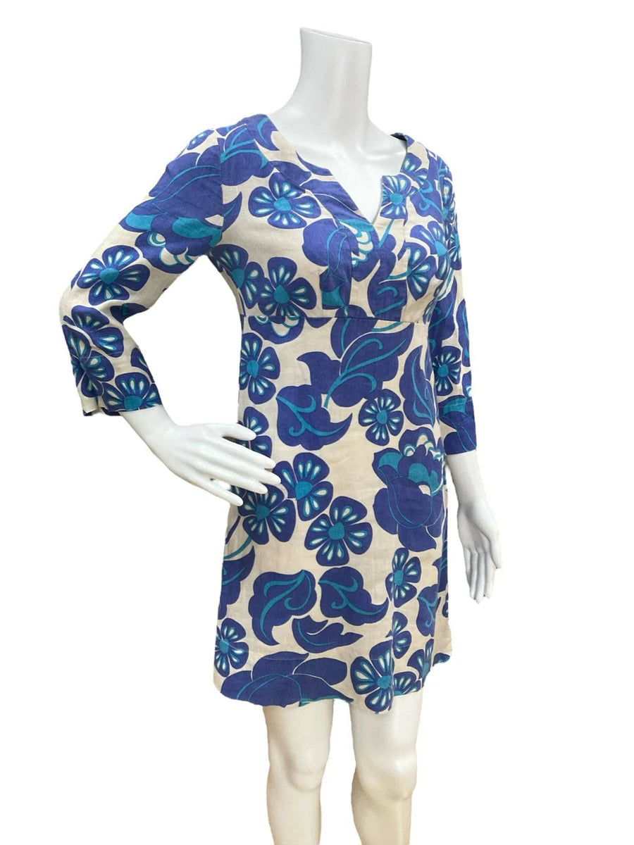 Boden Blue/Beige Floral Pre-Owned Ladies Dress - Size 6