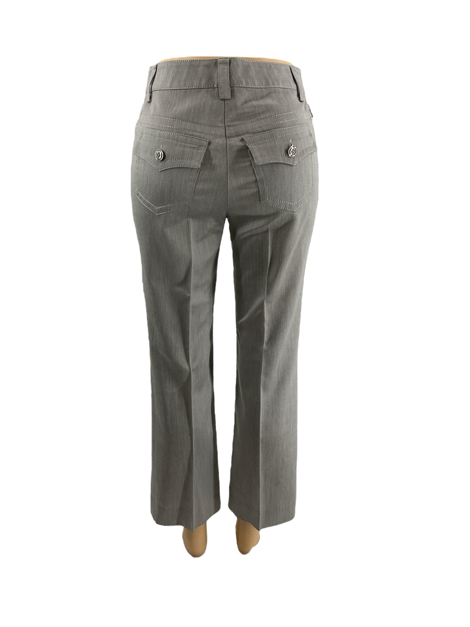 Perse gray solid bootcut trousers for ladies, mid-rise, size 4, showcasing a sleek and professional look.