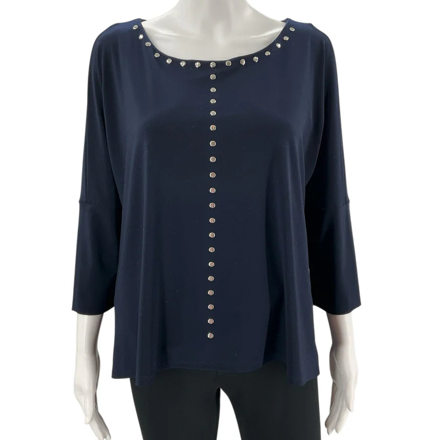 Joseph Ribkoff Navy Studded Keyhole Top – Size 10, Excellent Pre-Owned