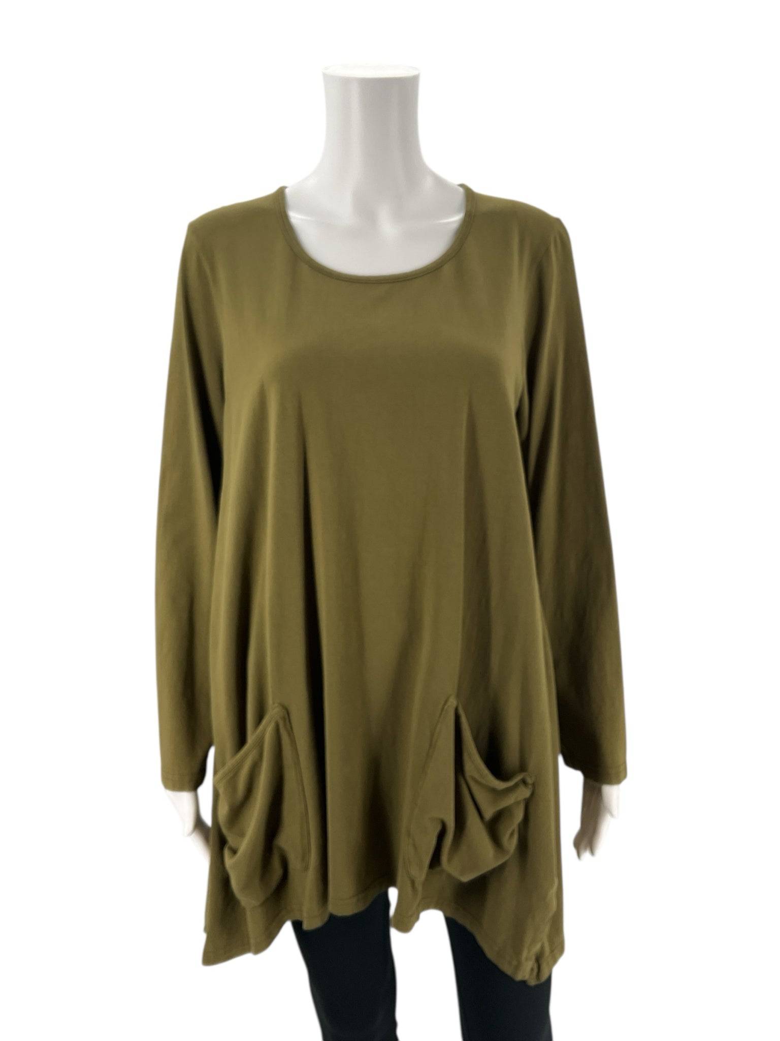 Iridium Olive Solid Top - Size Small - Margaret’s Fine Consignment