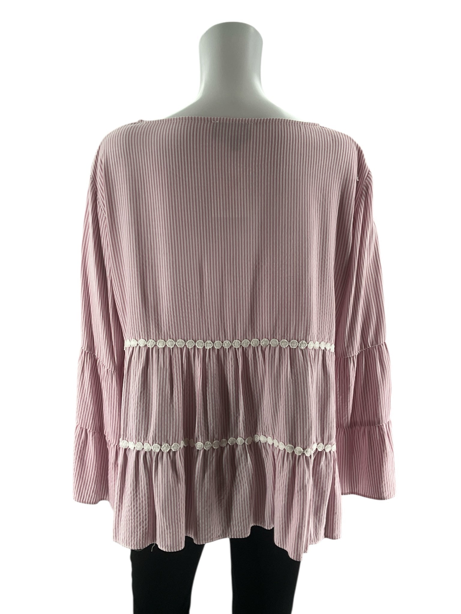 Duffield Lane - pink/white Stripe Pre-Owned Ladies Casual Top - Size Large