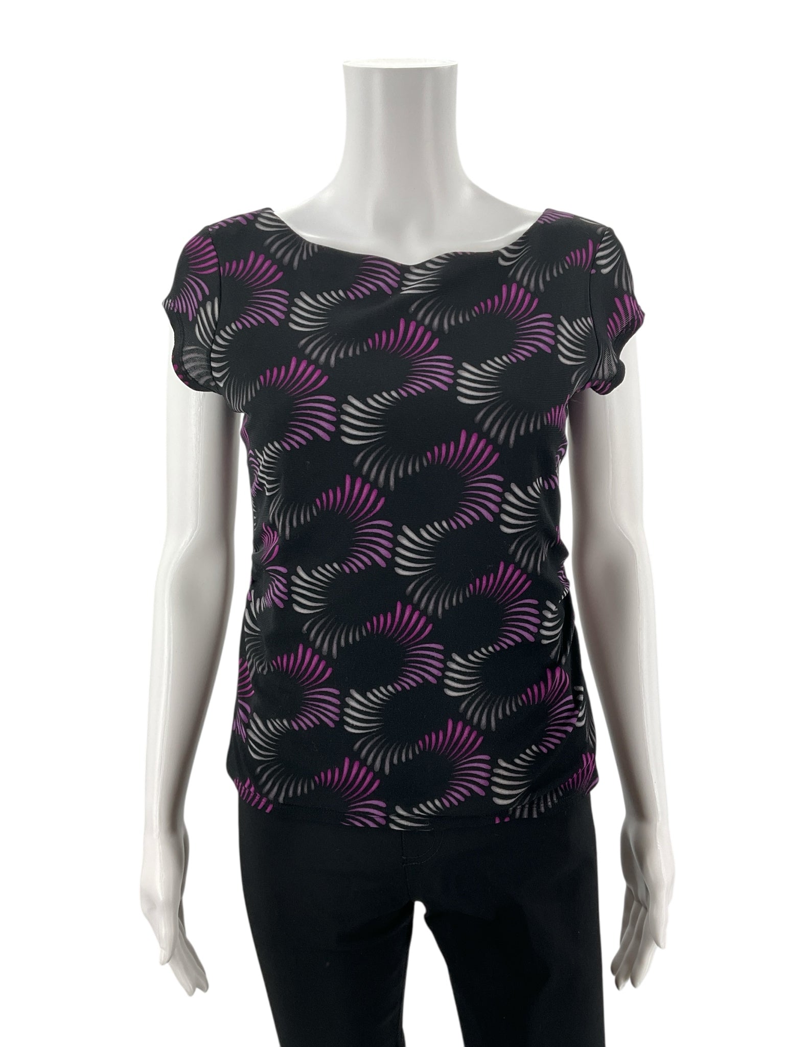 Alfani Black/Purple Print Pre-Owned Ladies Top - Size Small Petite