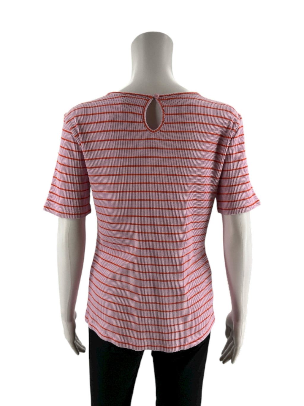 Ann Taylor pre-owned ladies' top in pink and orange stripes, size large, perfect for casual or office wear.