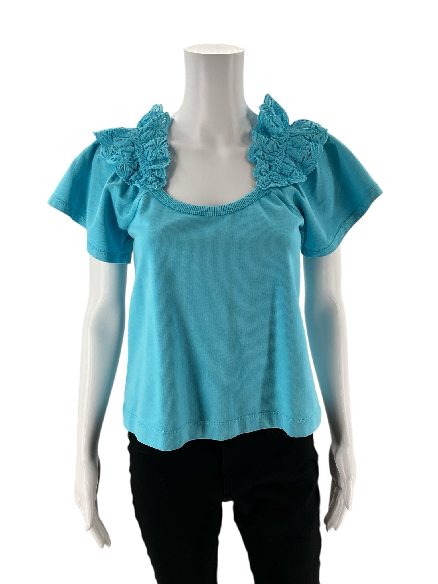 Pilcro - Turqoise Lace Pre-Owned Ladies Casual Top - Size XS