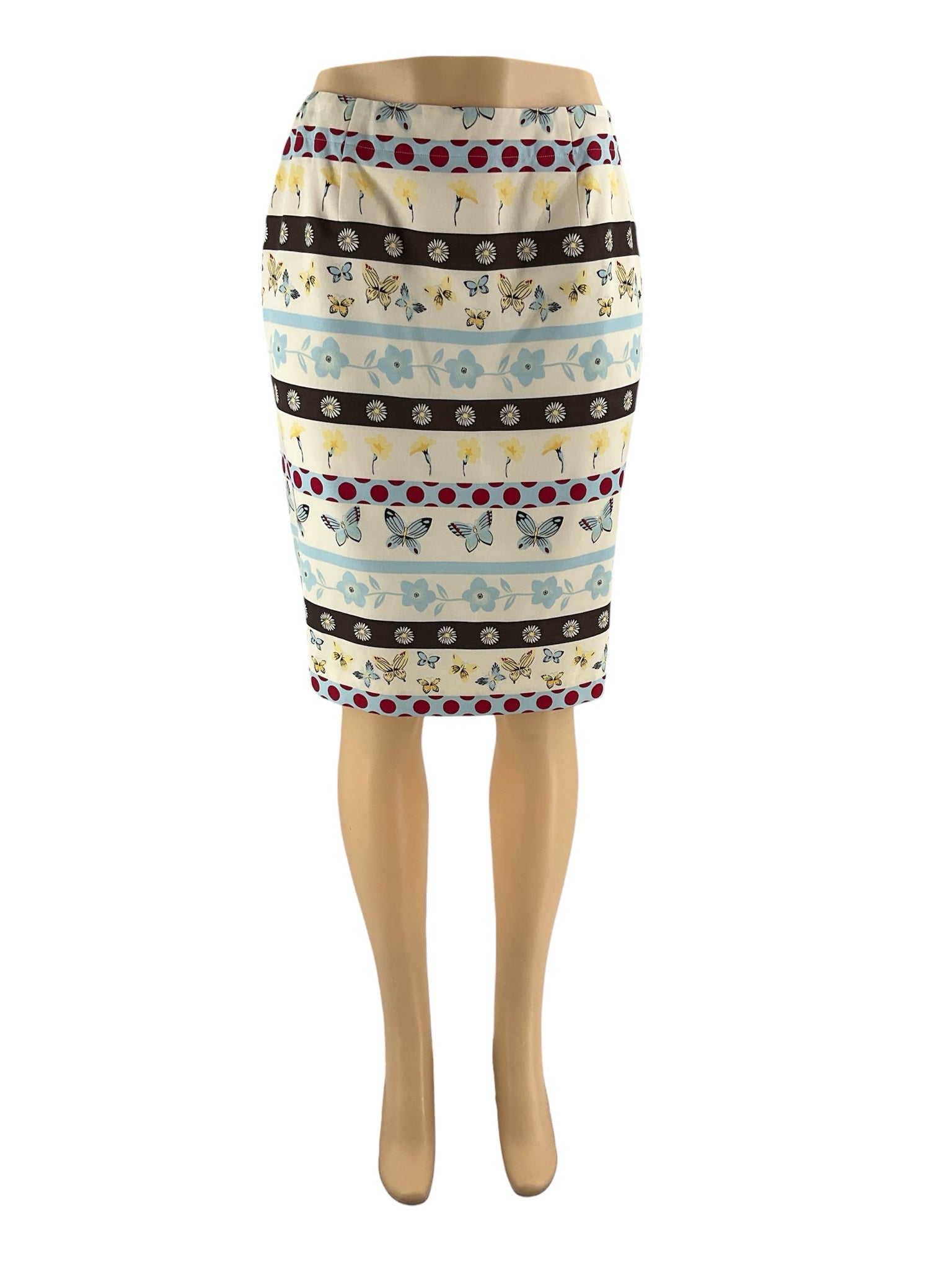 Harolds - cream/blue/red Floral Pre-Owned Ladies Skirt - Size Medium