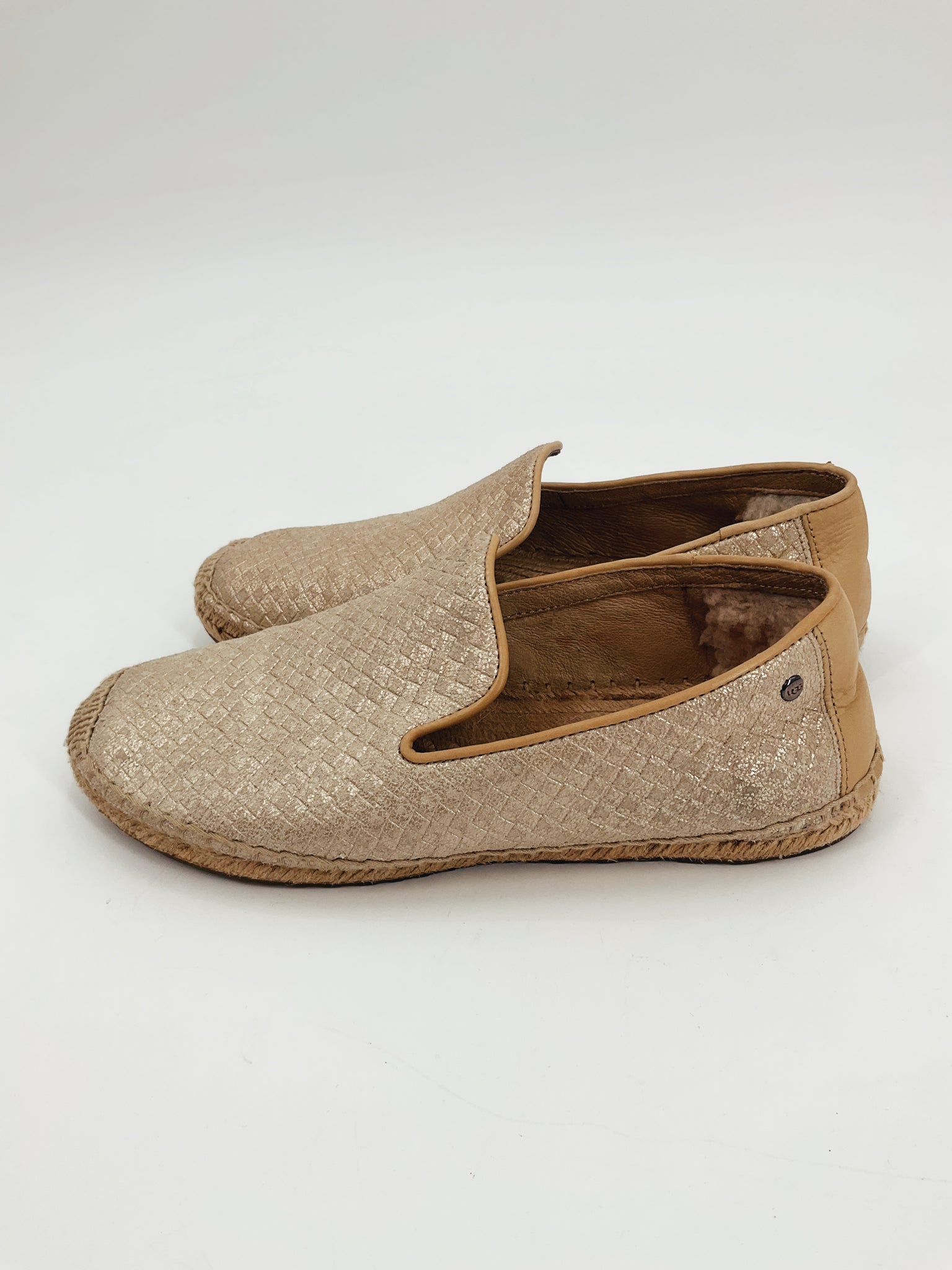 Ugg Tan Woven Pre-Owned Ladies Slip On -  Size 7
