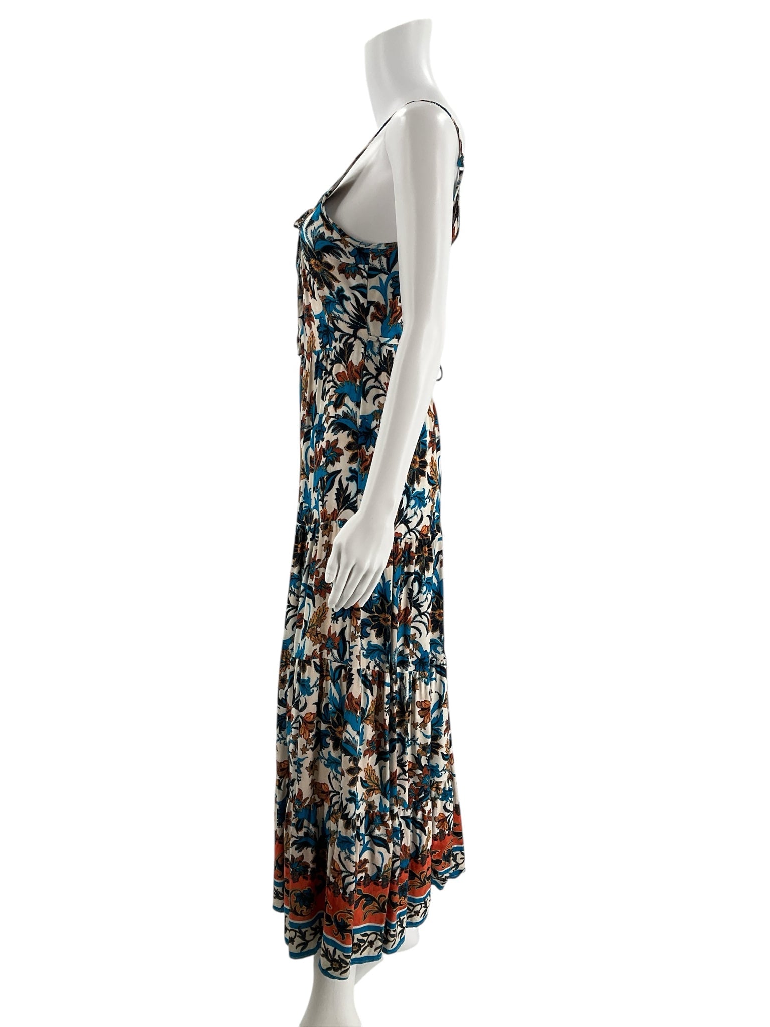 BOG Collective Tan/turquoise Floral Pre-Owned Ladies Dress - Size XS - Margaret’s Fine Consignment