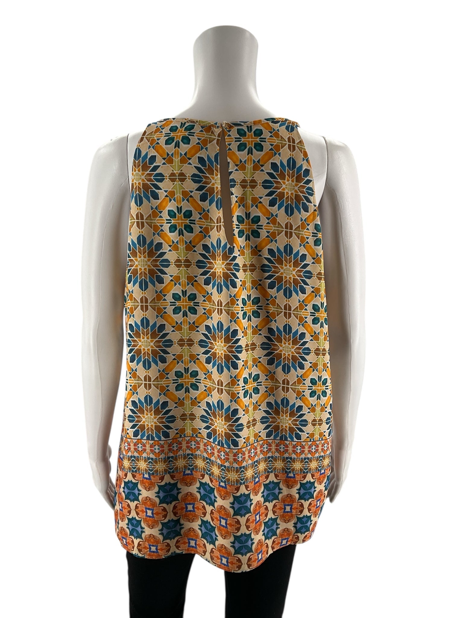 Antibes Blanc - tan/blue/orange Print Pre-Owned Casual Top - Size Large