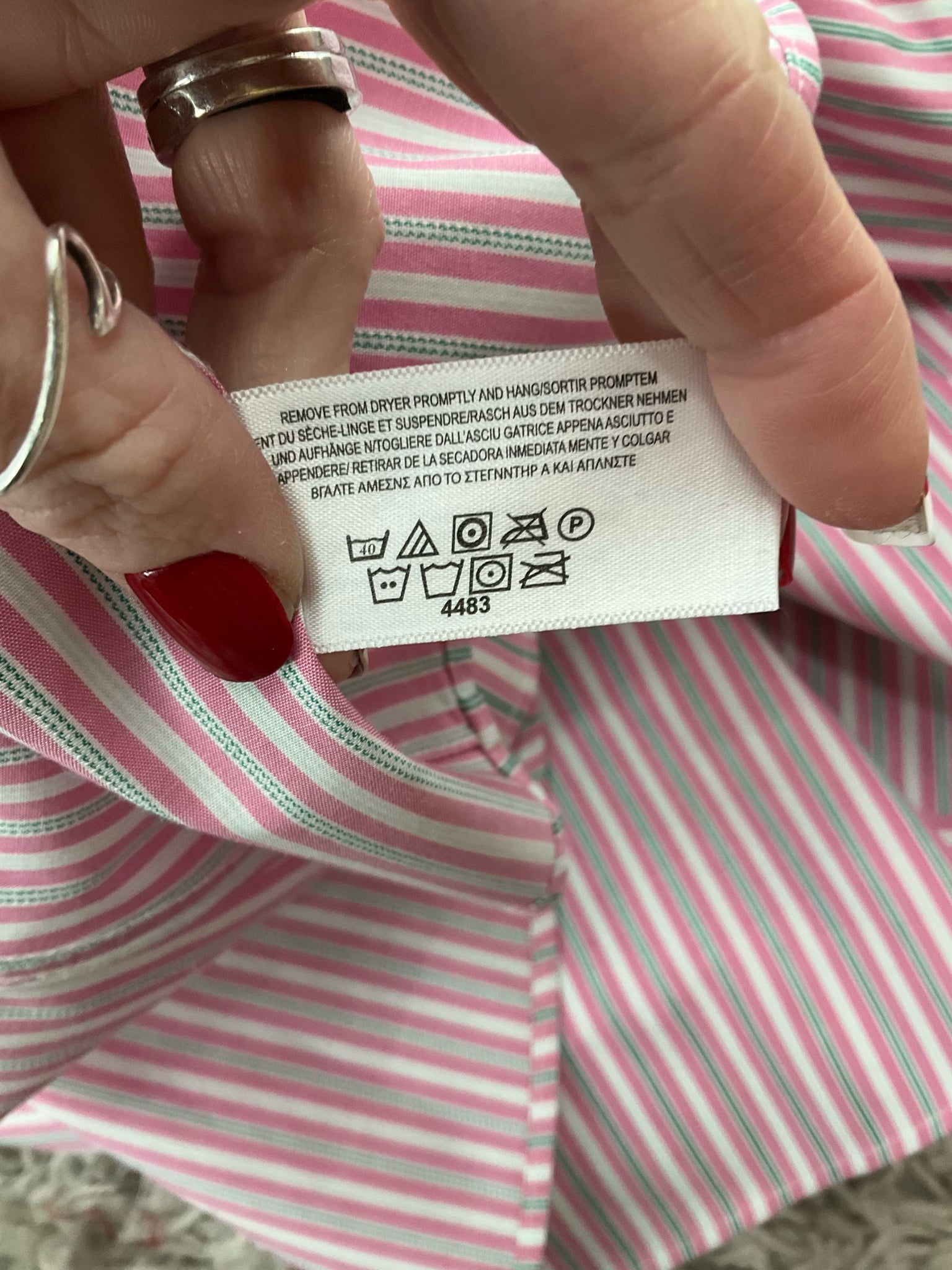 Brooks Bros pre-owned casual top featuring white, pink, and green stripes, size 16, displayed on a hanger.