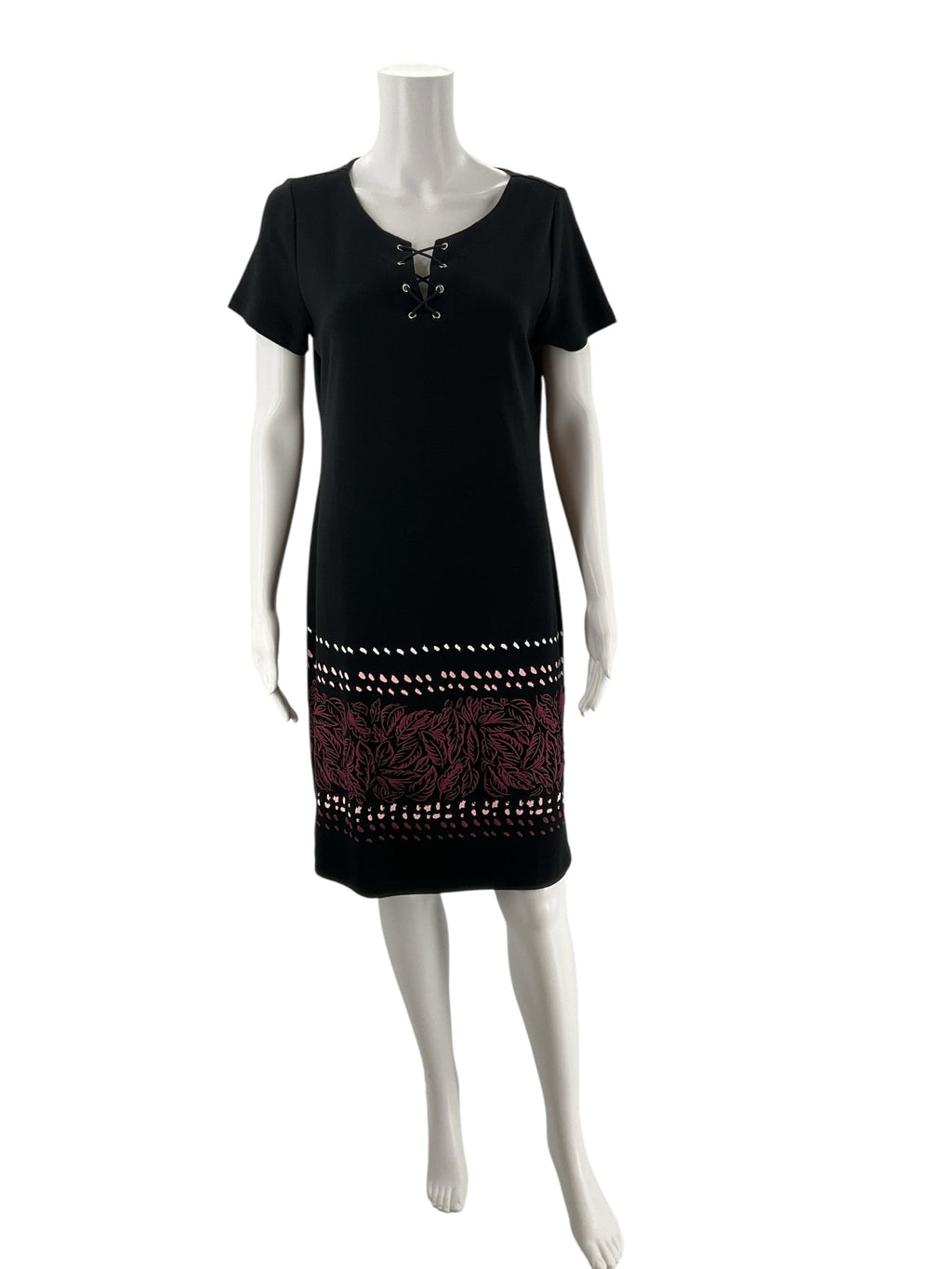 Karen Scott Black Floral Pre-Owned Ladies Dress - Size Small