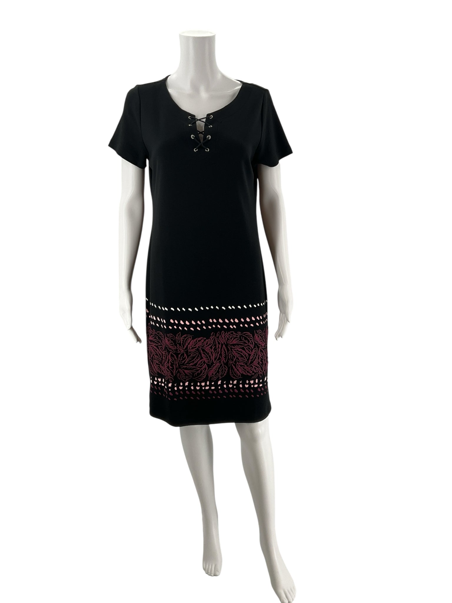 Karen Scott Black Floral Pre-Owned Ladies Dress - Size Small