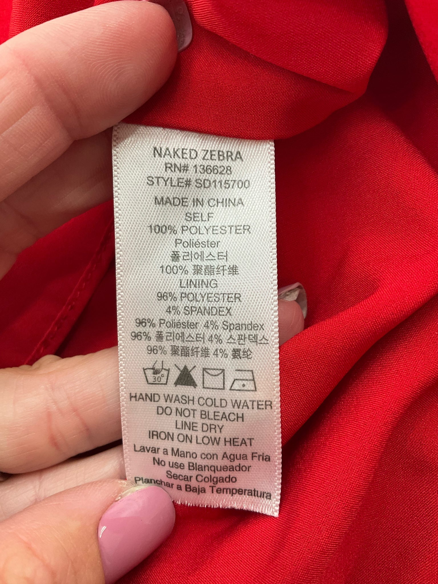 Naked Zebra Red Solid Pre-Owned Ladies Dress - Size S/M