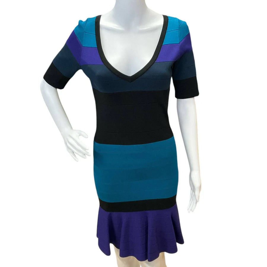 Venus Teal/Purple/Black Striped Pre-Owned Ladies Dress - Size Small