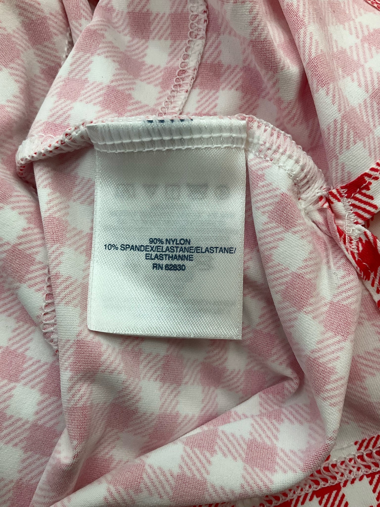 Lands' End white and red checkered pre-owned ladies tunic with half-zip and mock neck in size small.