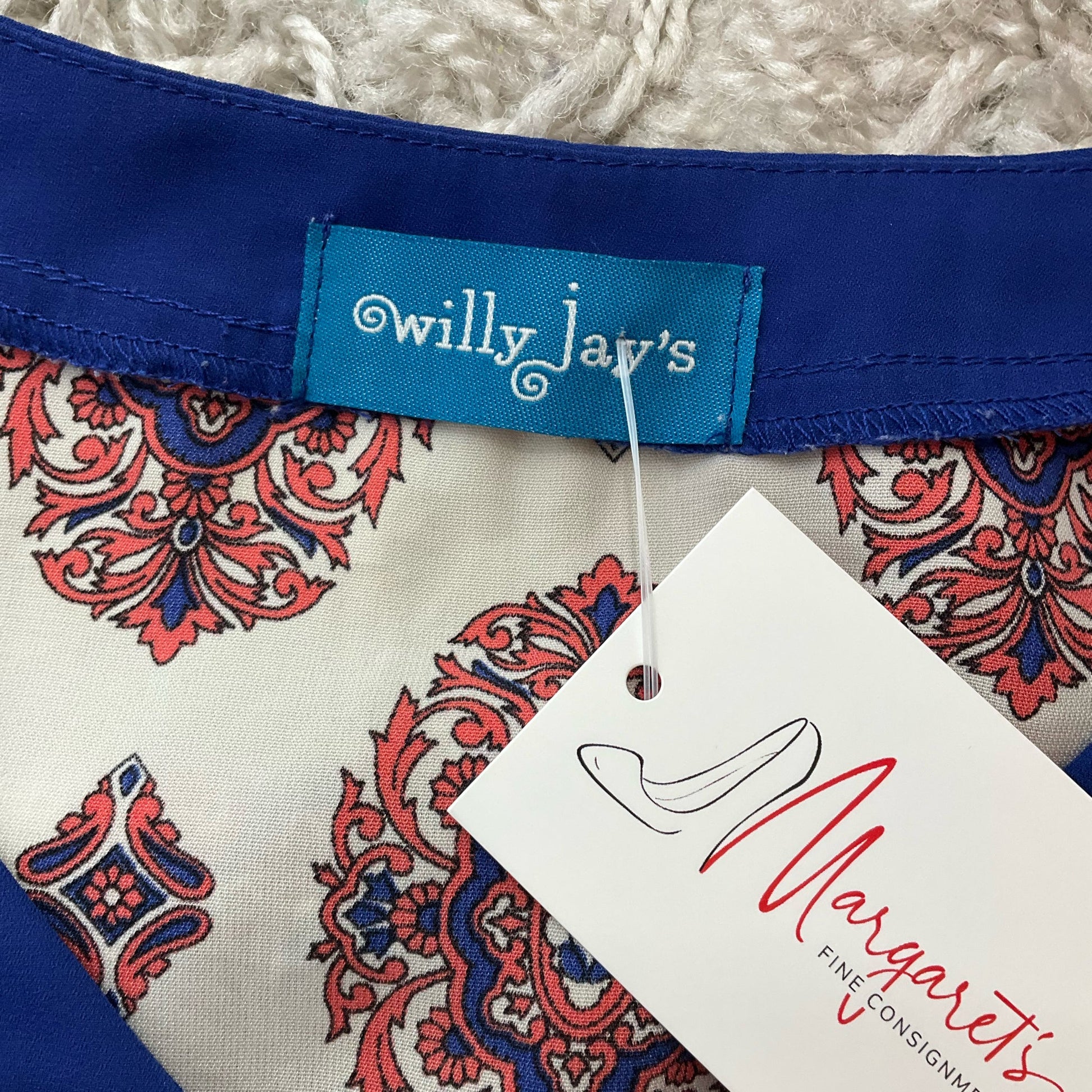 Willy Jays Orange/Blue Print Pre-Owned Ladies Top -  Size Large