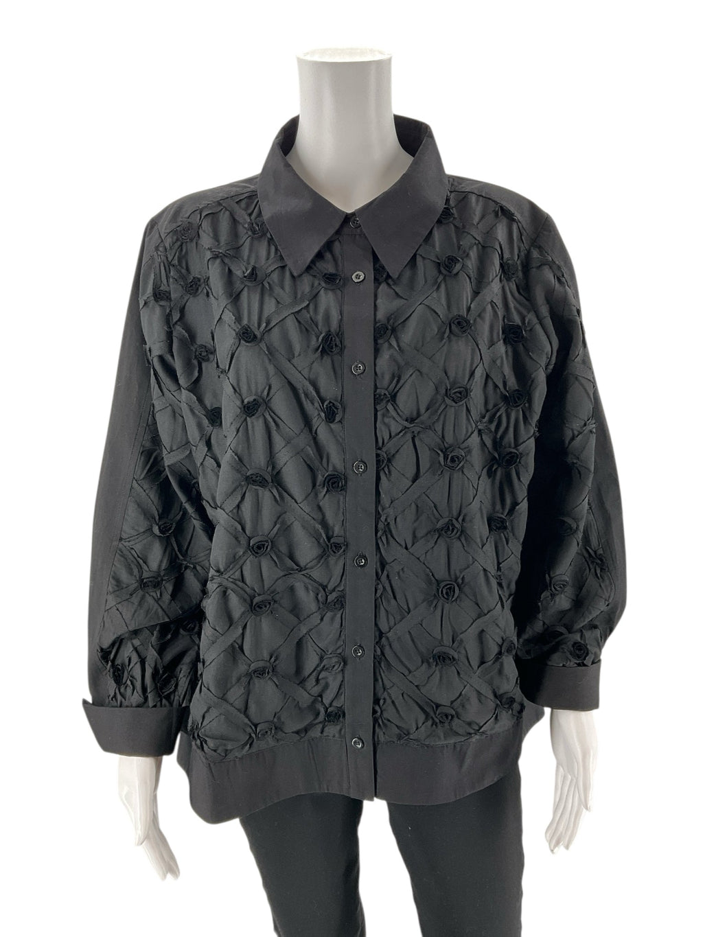 Anthony - Black Textured Pre-Owned Ladies Casual Top - Size Large