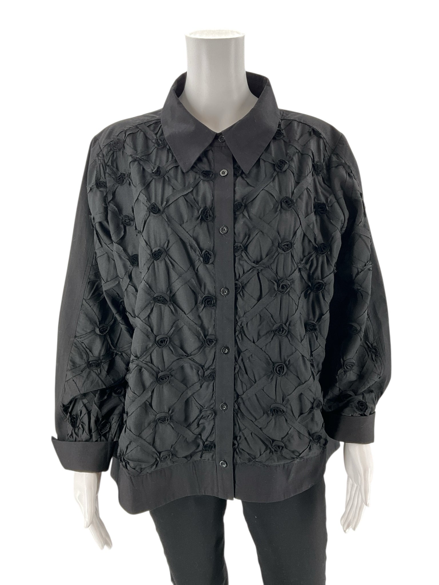 Anthony - Black Textured Pre-Owned Ladies Casual Top - Size Large