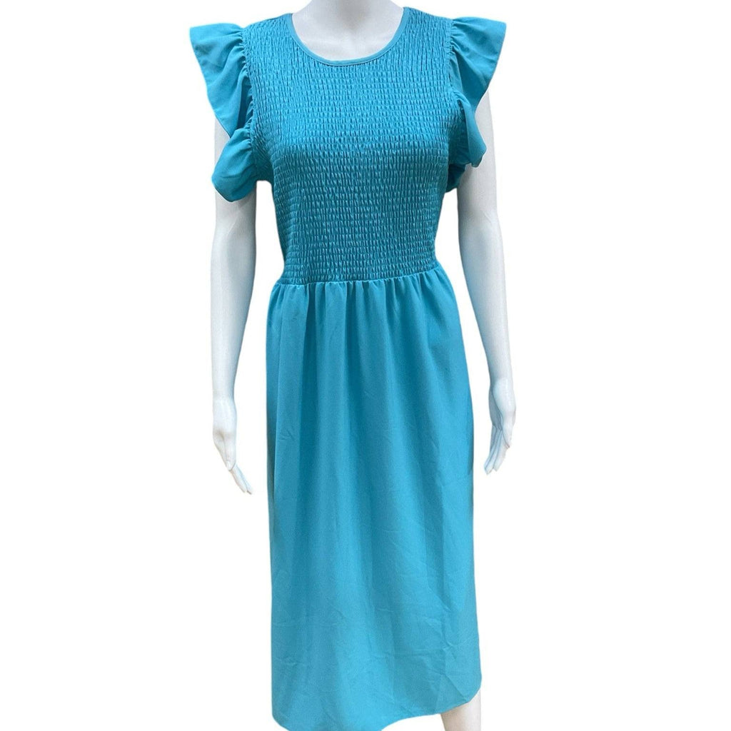 Michelle McDowell Aqua Solid Ladies Pre-Owned Dress - Size Large - Margaret’s Fine Consignment