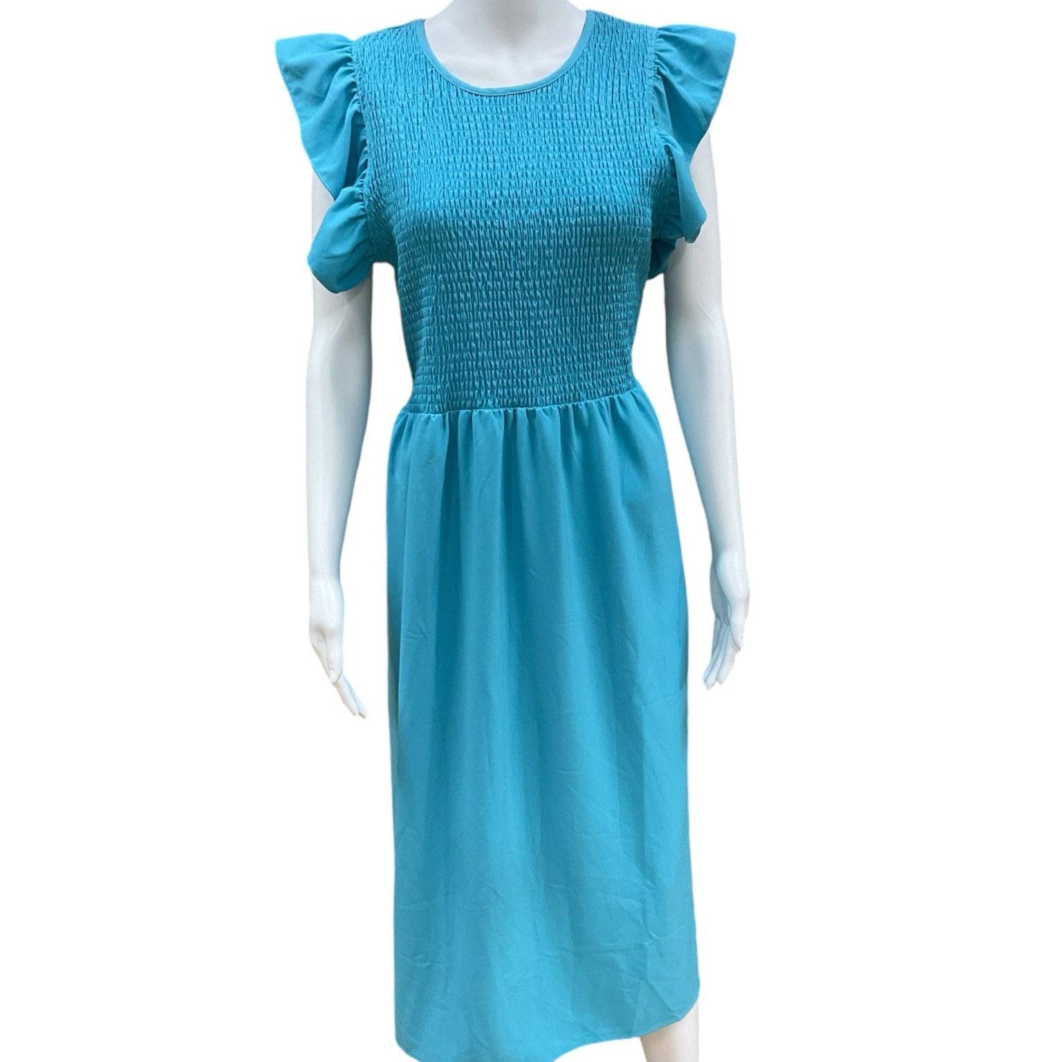 Michelle McDowell Aqua Solid Ladies Pre-Owned Dress - Size Large - Margaret’s Fine Consignment