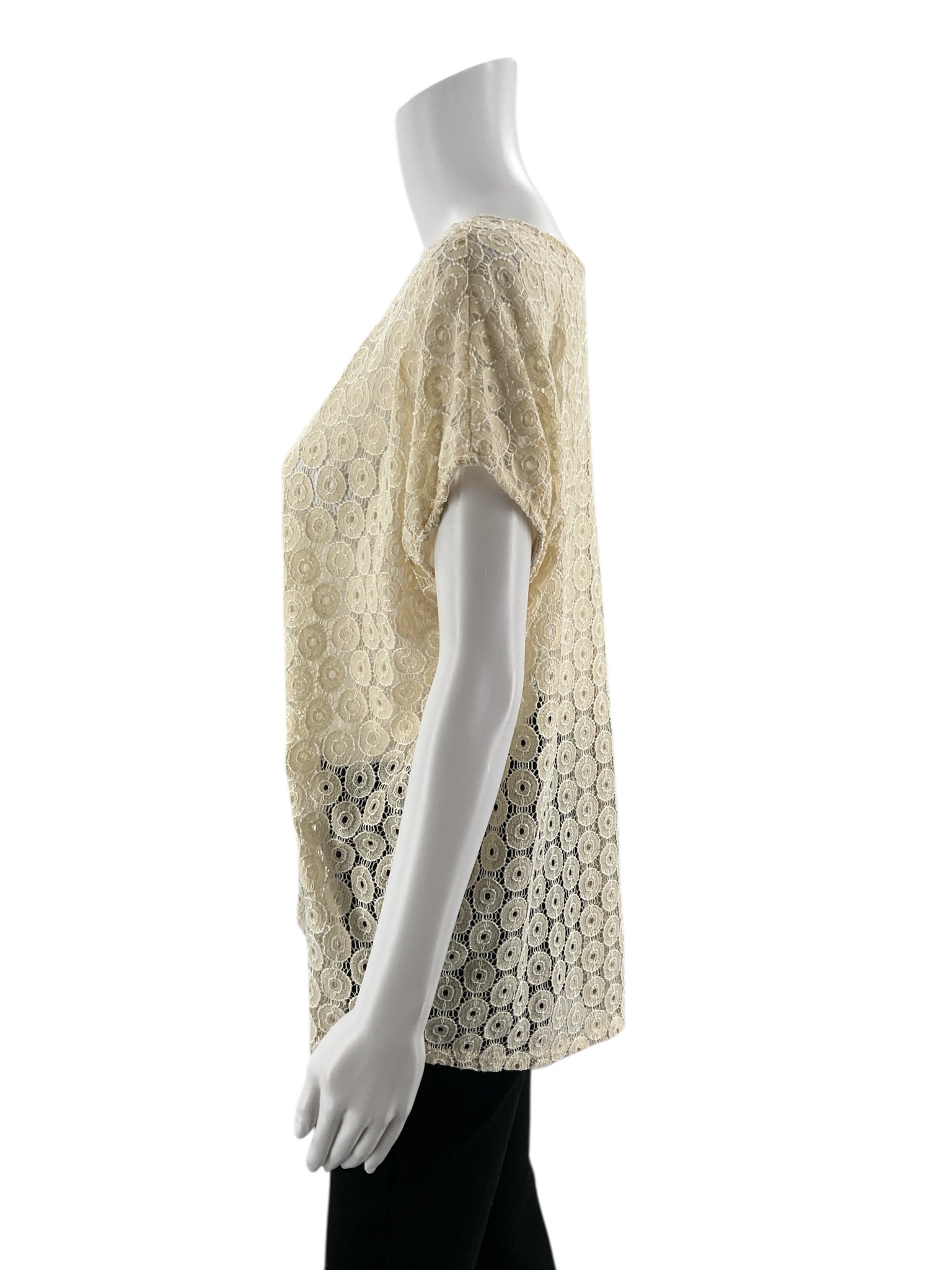 Bobeau - Cream Lace Pre-Owned Ladies Casual Top - Size Large