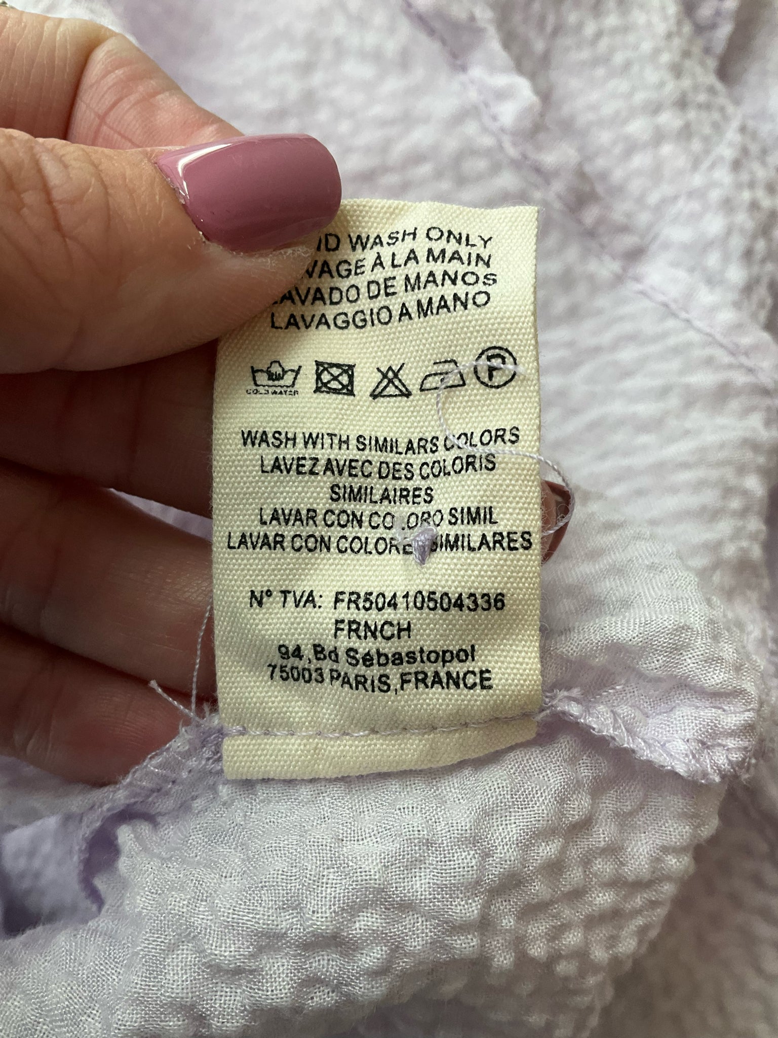 FRNCH French lavender textured ladies top in size small, showcasing a romantic, boho-inspired design.