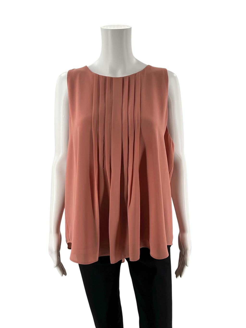Salmon sleeveless blouse by Ann Taylor, featuring a swing top design and high-low hem, size XL.