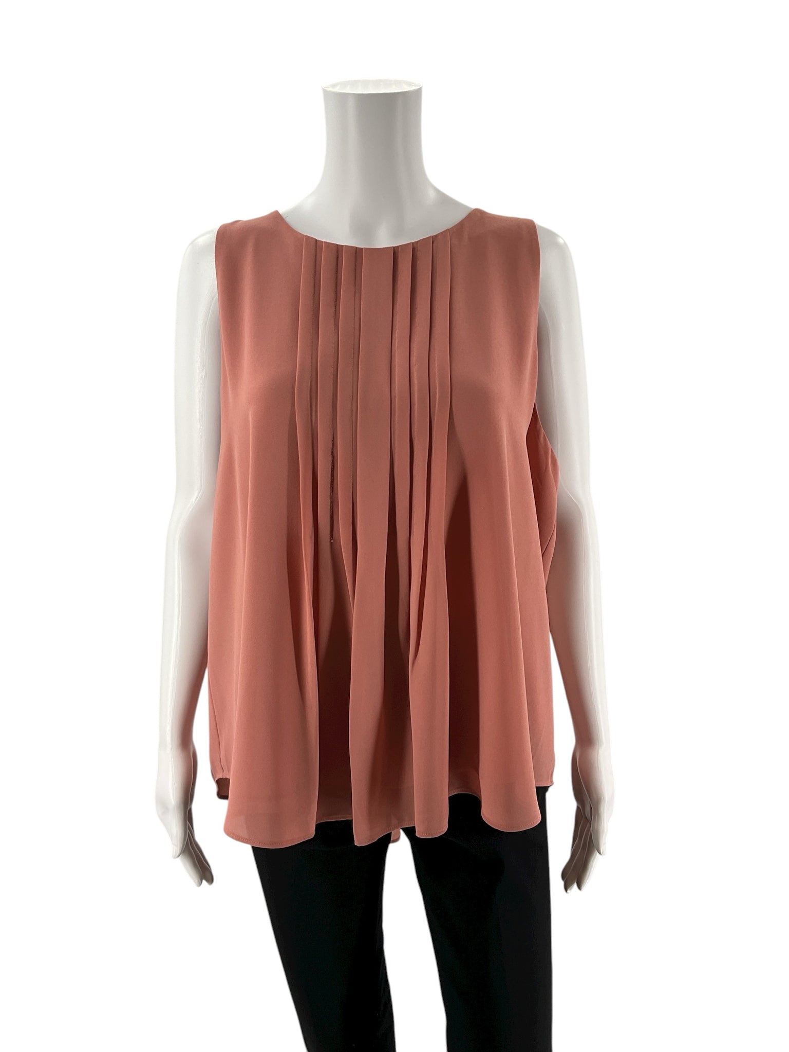 Salmon sleeveless blouse by Ann Taylor, featuring a swing top design and high-low hem, size XL.