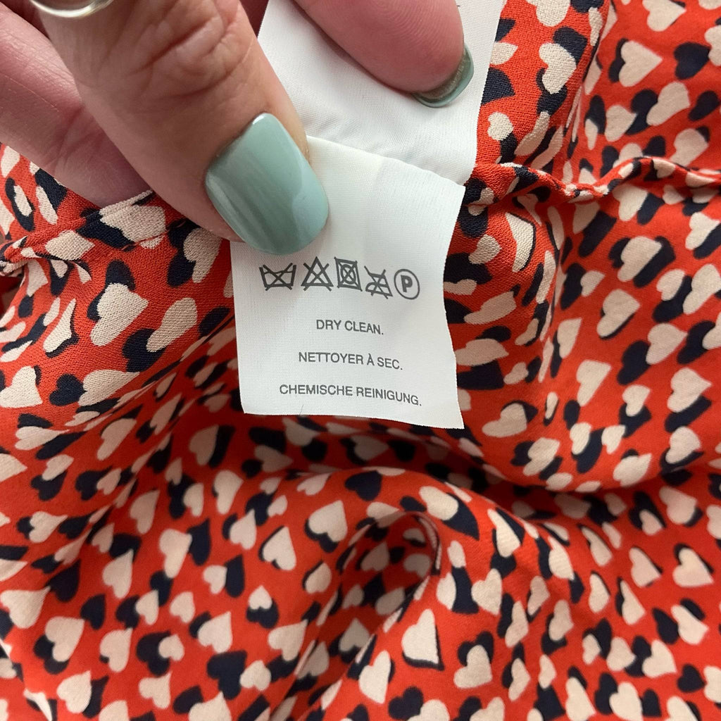 J Crew Orange/Navy/Cream Hearts Pre-Owned Ladies Top - Size 8 Petite - Margaret’s Fine Consignment