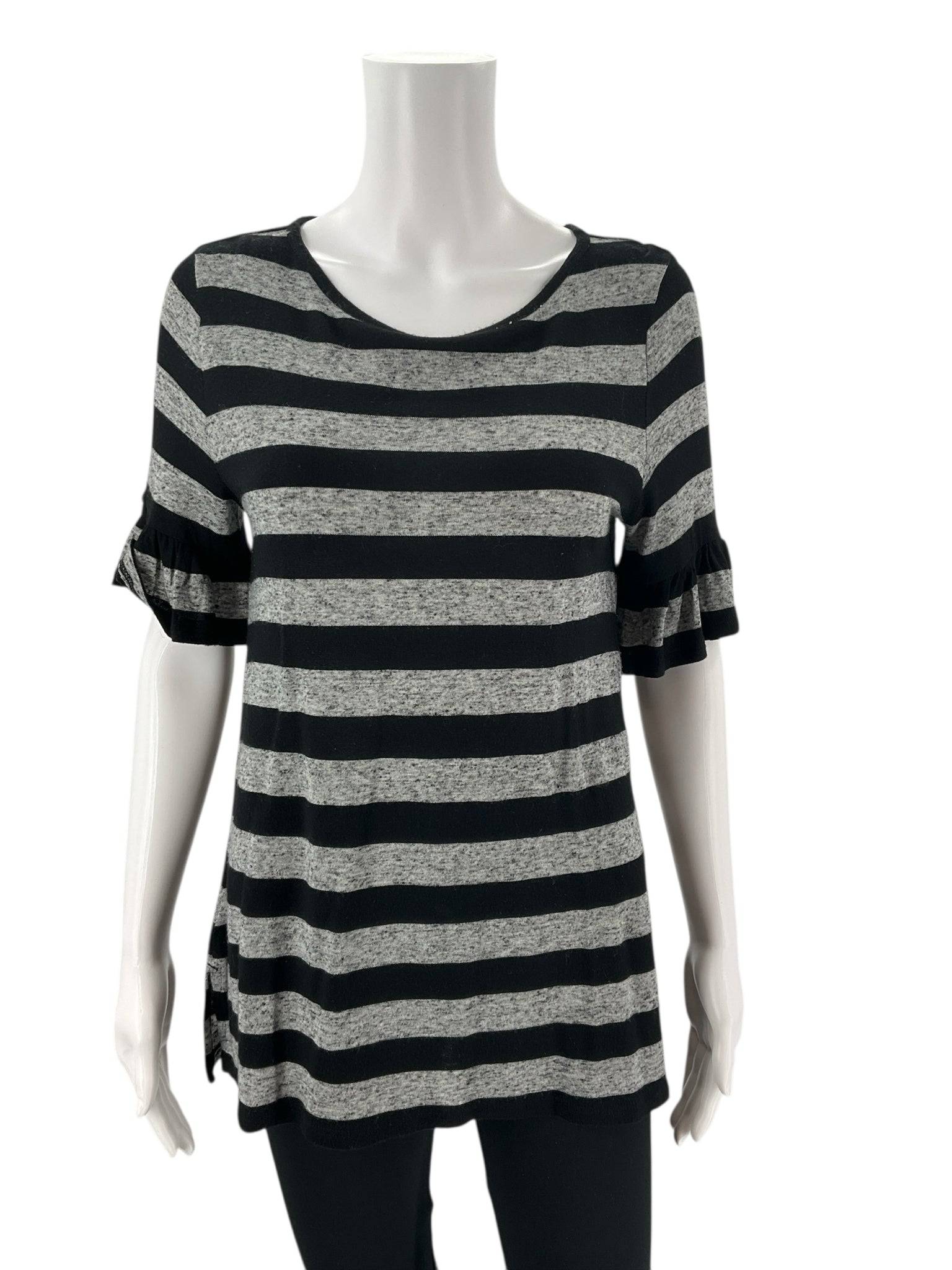 Loft Gray/Black Stripe Top - Size Small - Margaret’s Fine Consignment