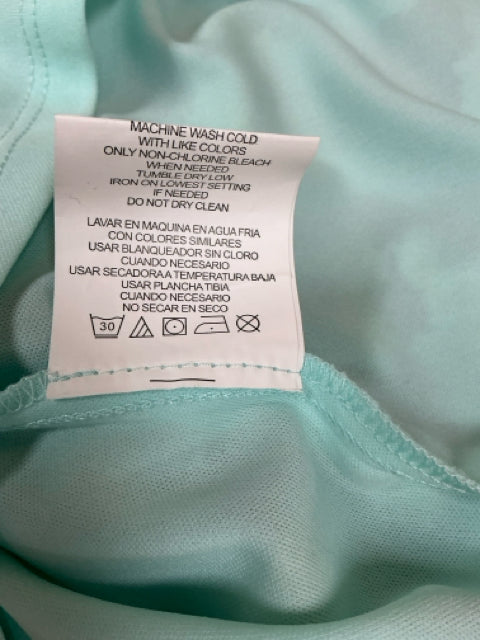Detailed care label of GB Aqua/Yellow/Black Animal Pre-Owned Ladies Dress - Size XS indicating machine wash cold and tumble dry low.