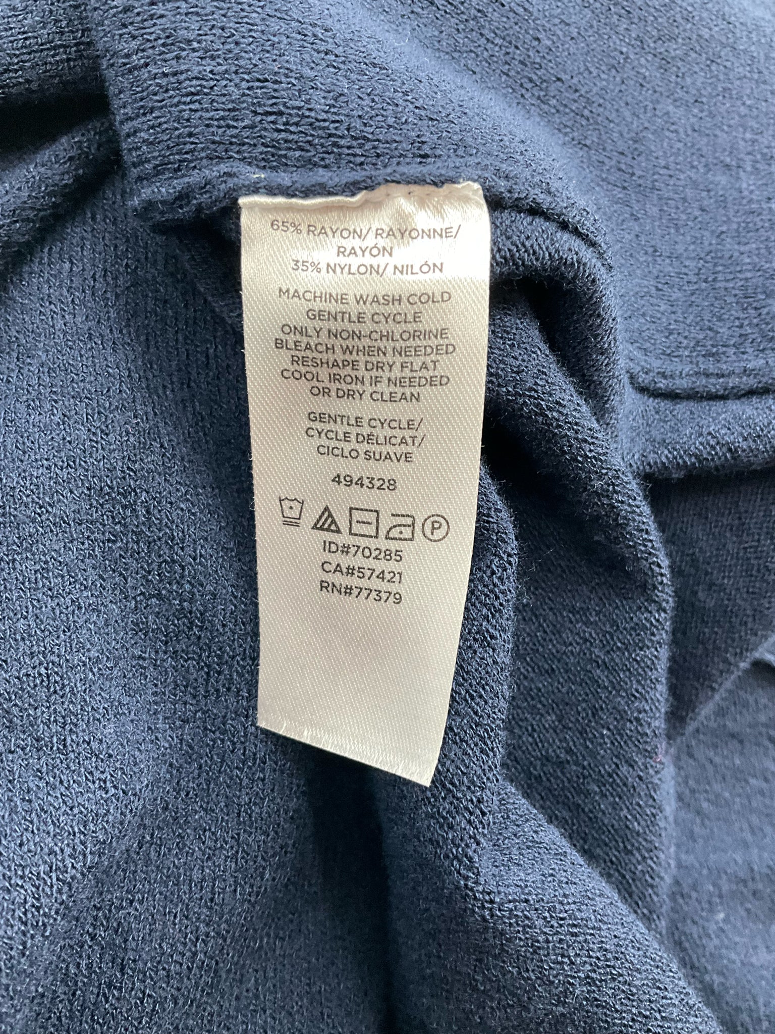 Ann Taylor navy cardigan, pre-owned, layered 2-in-1 design, open front, business casual style for petite XS ladies.