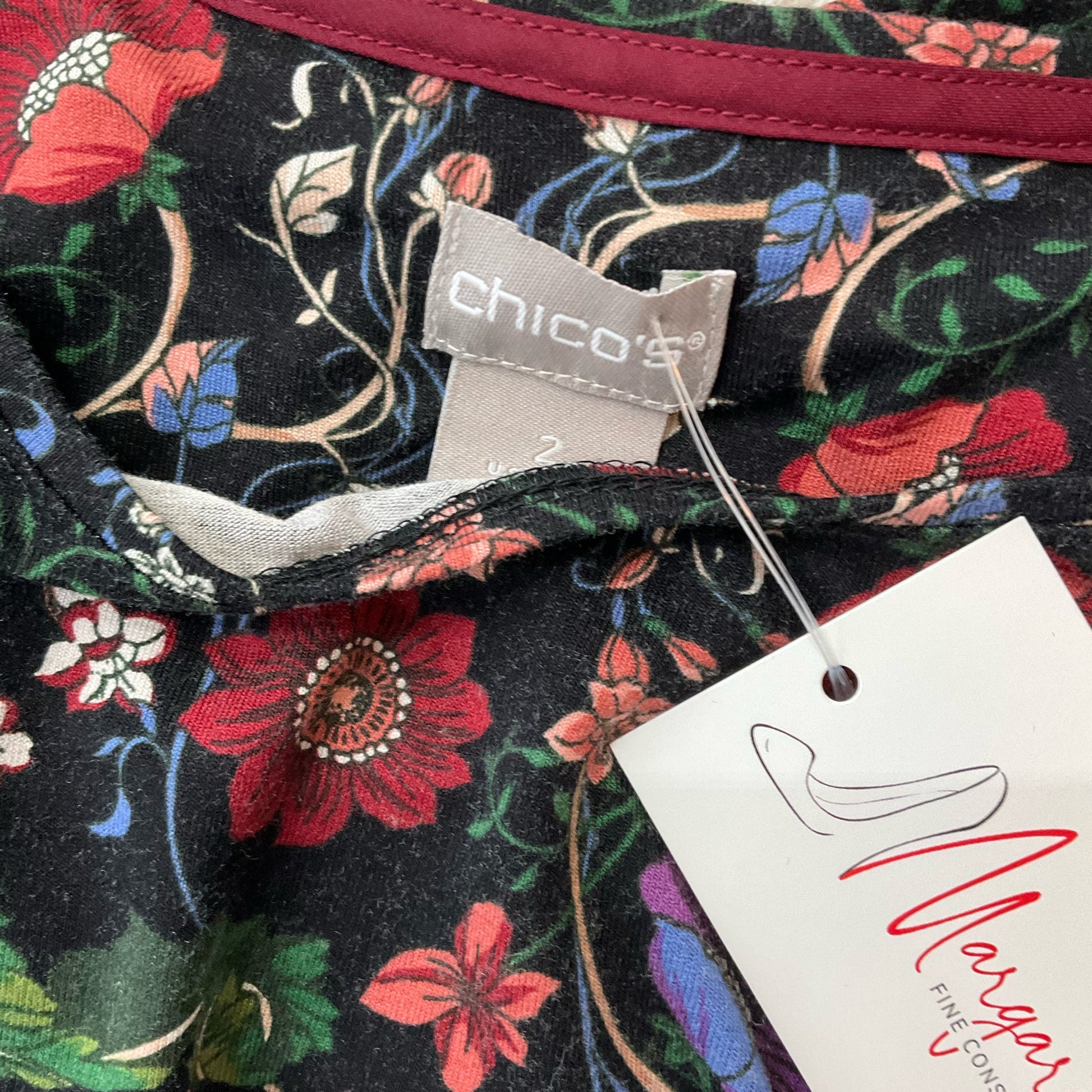Chico Black/Multi Floral Pre-Owned Ladies Top - Size Large