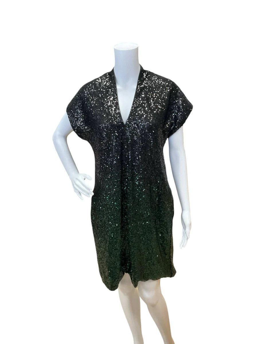 Johnny Was Black/Green Sequin Pre-Owned Ladies Dress - Size XS
