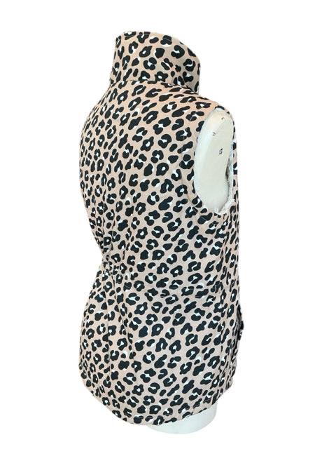 Back view of Simply Southern Vest Size Medium featuring bold tan and black animal print, perfect for layering, from Margaret’s Fine Consignments.