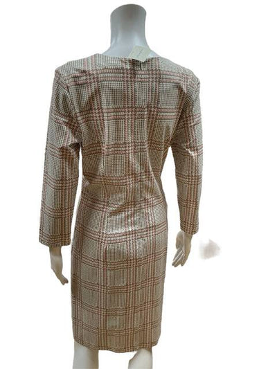 J Mclaughlin Pink/Tan/Cream Plaid Pre-Owned Ladies New with Tags Dress - Size Large