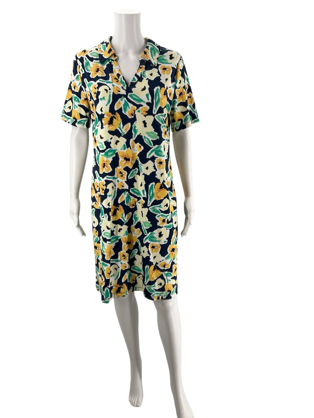 D & Co Navy/Yellow/Green/Orange Floral Pre-Owned Ladies Dress - Size Small