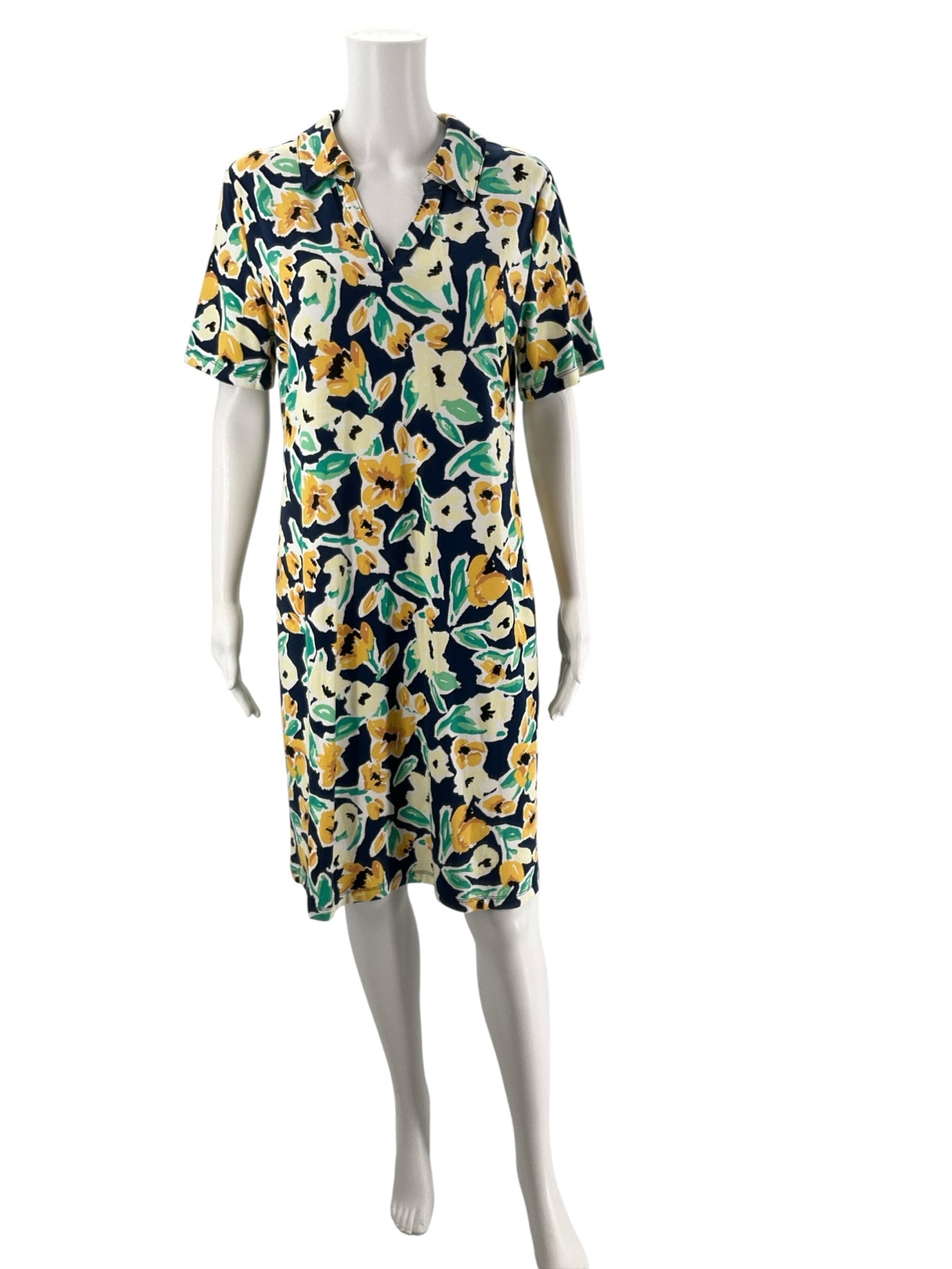 D & Co Navy/Yellow/Green/Orange Floral Pre-Owned Ladies Dress - Size Small