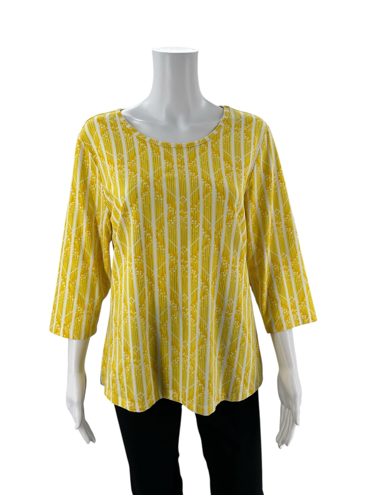 Christopher & Banks Yellow/White Print Pre-Owned Ladies Top - Size Large