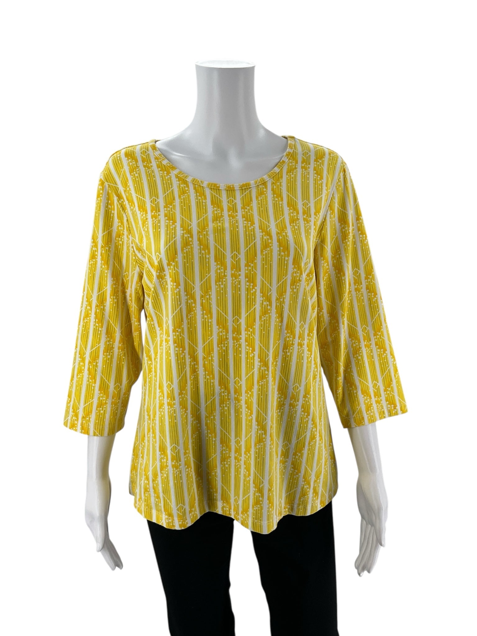 Christopher & Banks Yellow/White Print Pre-Owned Ladies Top - Size Large