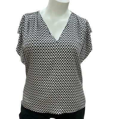 White House Black Market Black/White Print Pre-Owned Ladies Top - Size XL