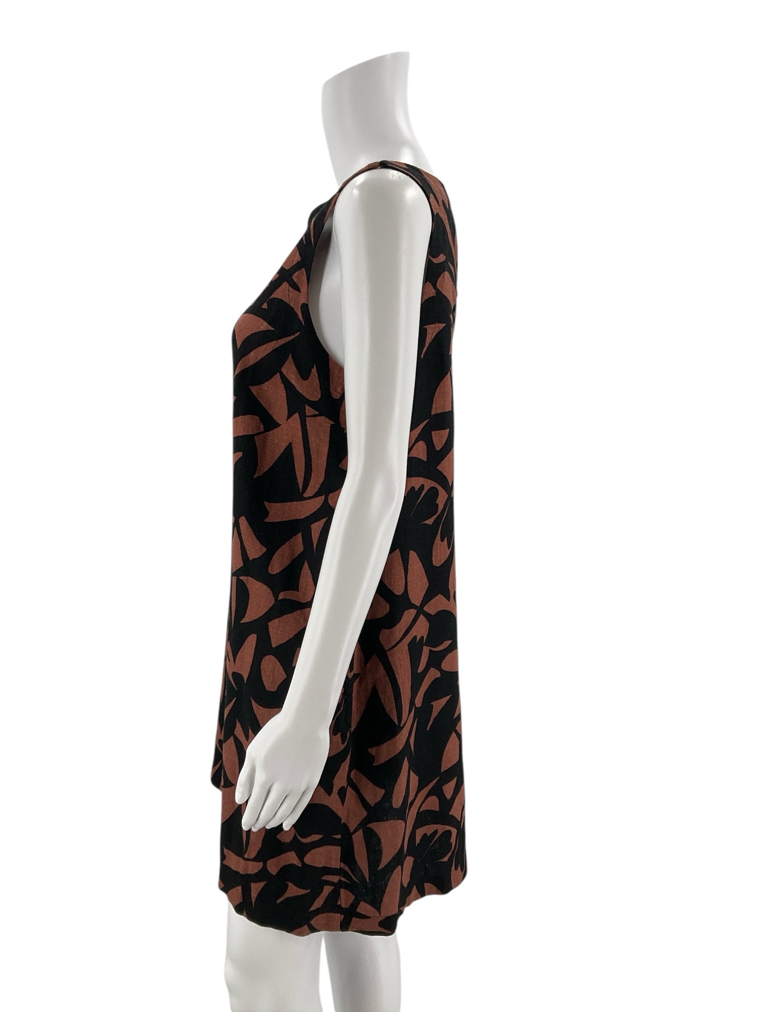 A New Day brown and black print sleeveless mini shift dress, A-line style, size small, new with tags.