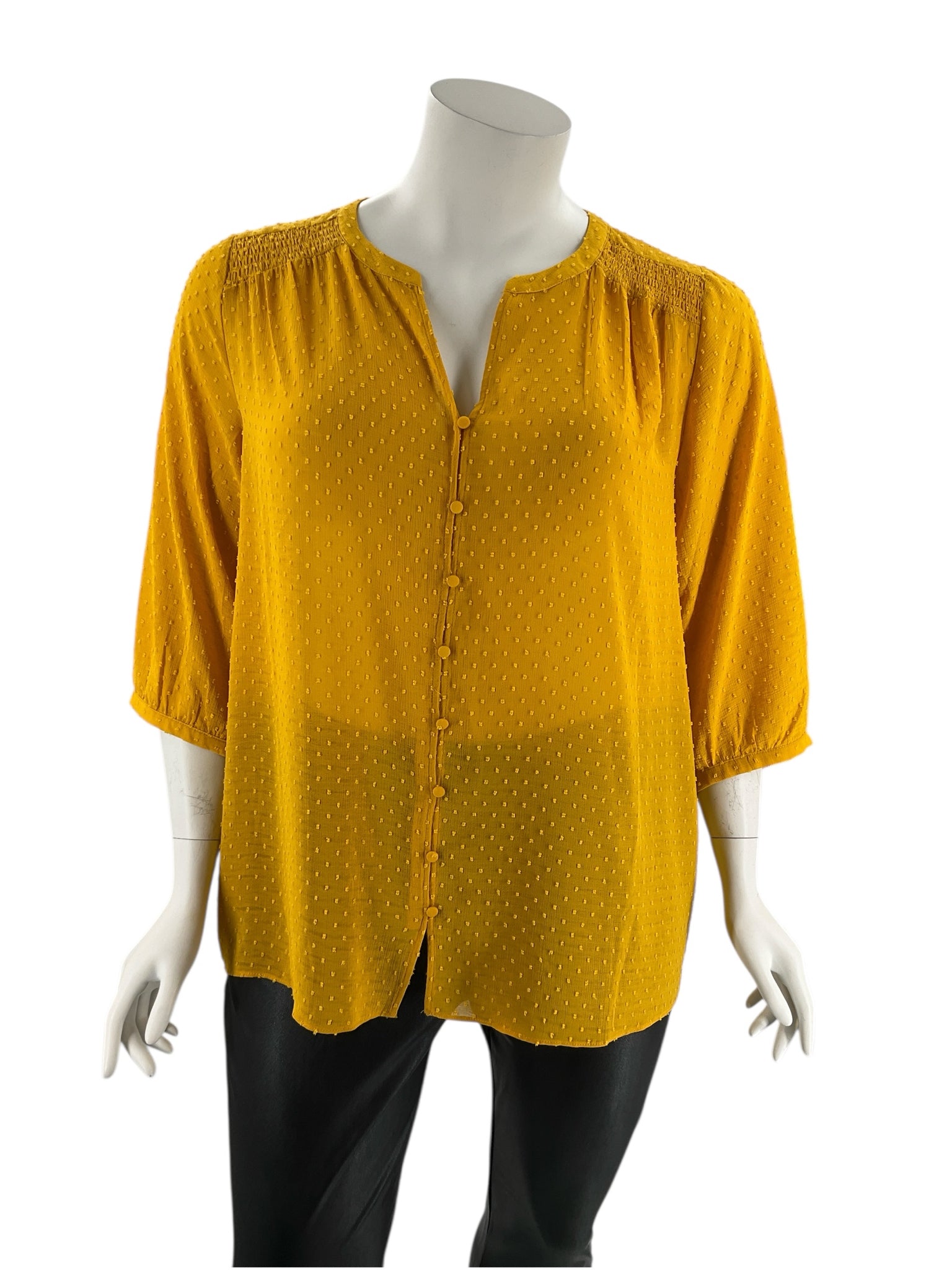 Rose & Olive Mustard Dots Pre-Owned Ladies New With Tags Top -  Size 1X