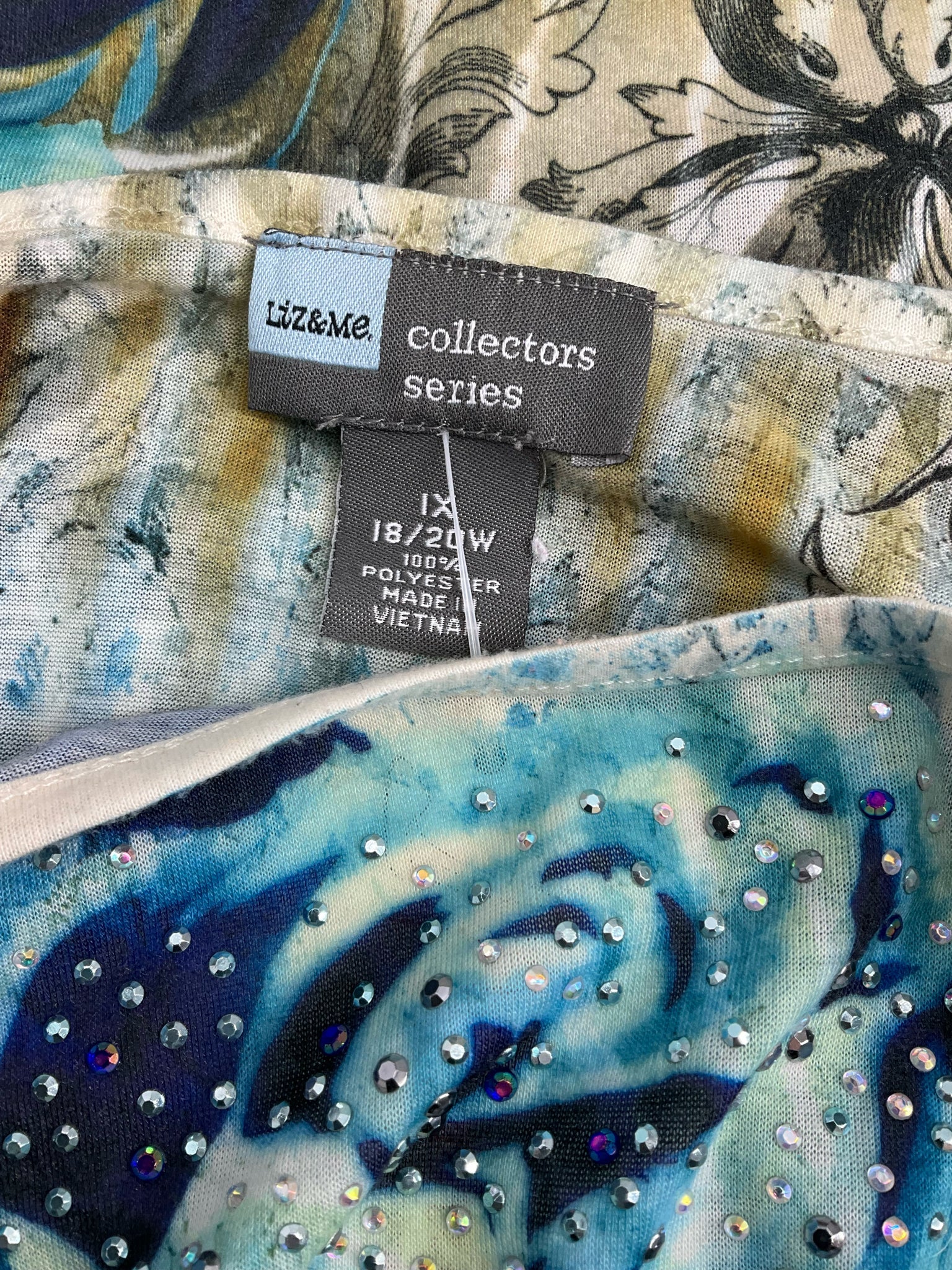 Liz & Me Cream/Blue/Green Floral Pre-Owned Casual Top -  Size 1X