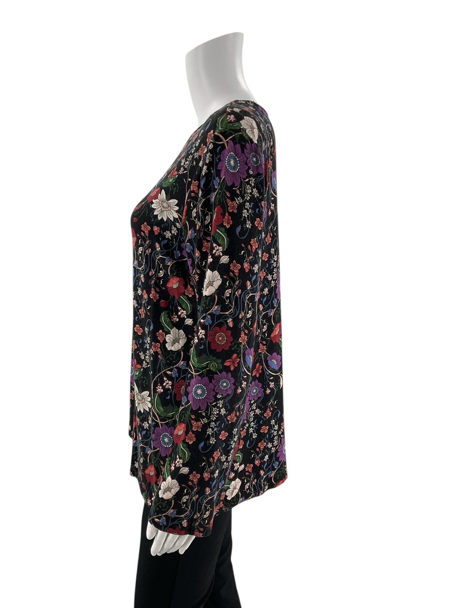 Chico Black/Multi Floral Pre-Owned Ladies Top - Size Large
