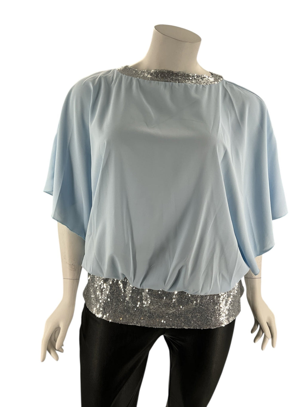 No Brand Baby Blue Sequined Solid Pre-Owned Ladies Blouse -  Size 2XL