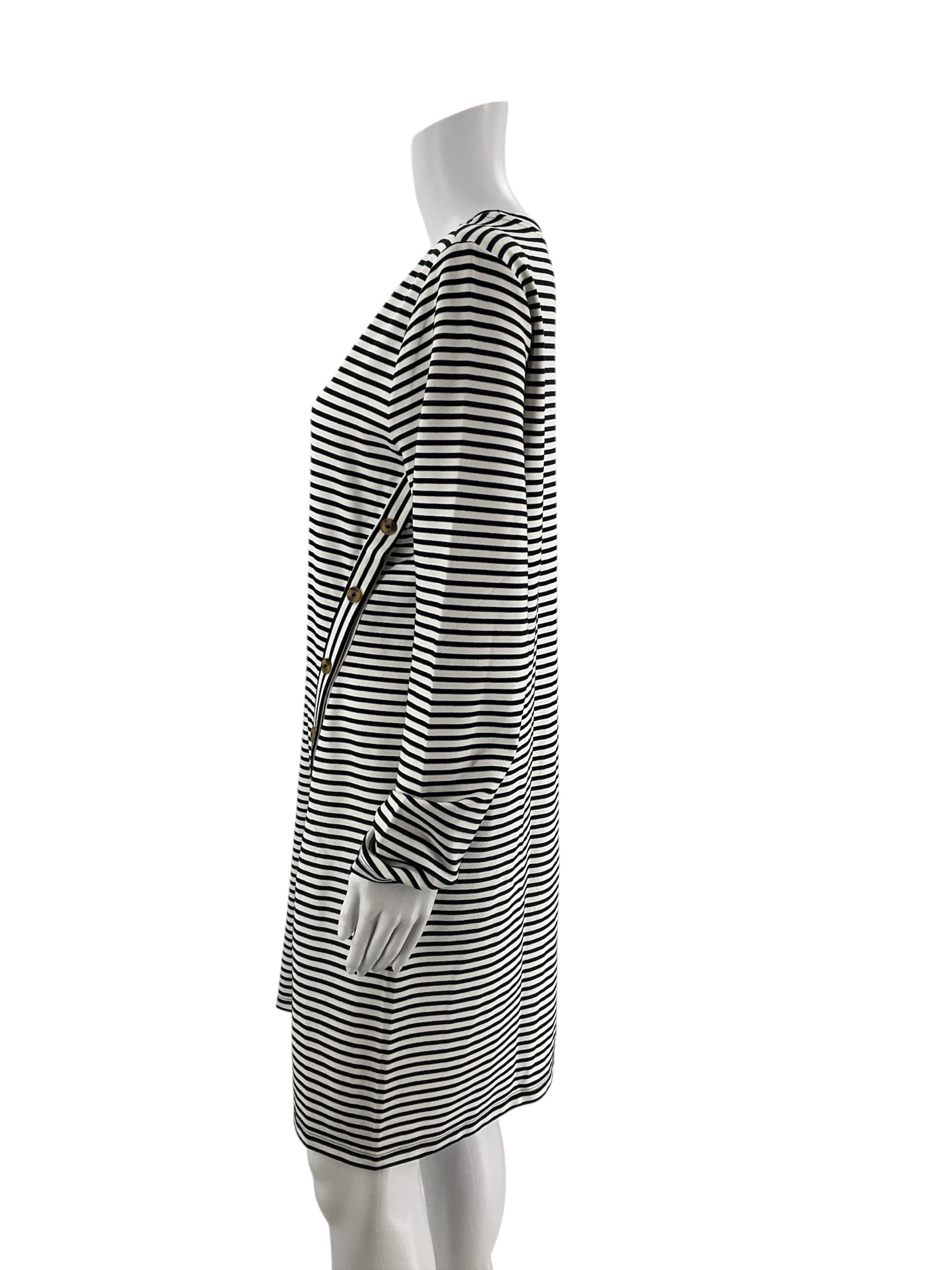 Loft navy and white striped long sleeve tunic dress, casual knit style, size large, with tags still attached.