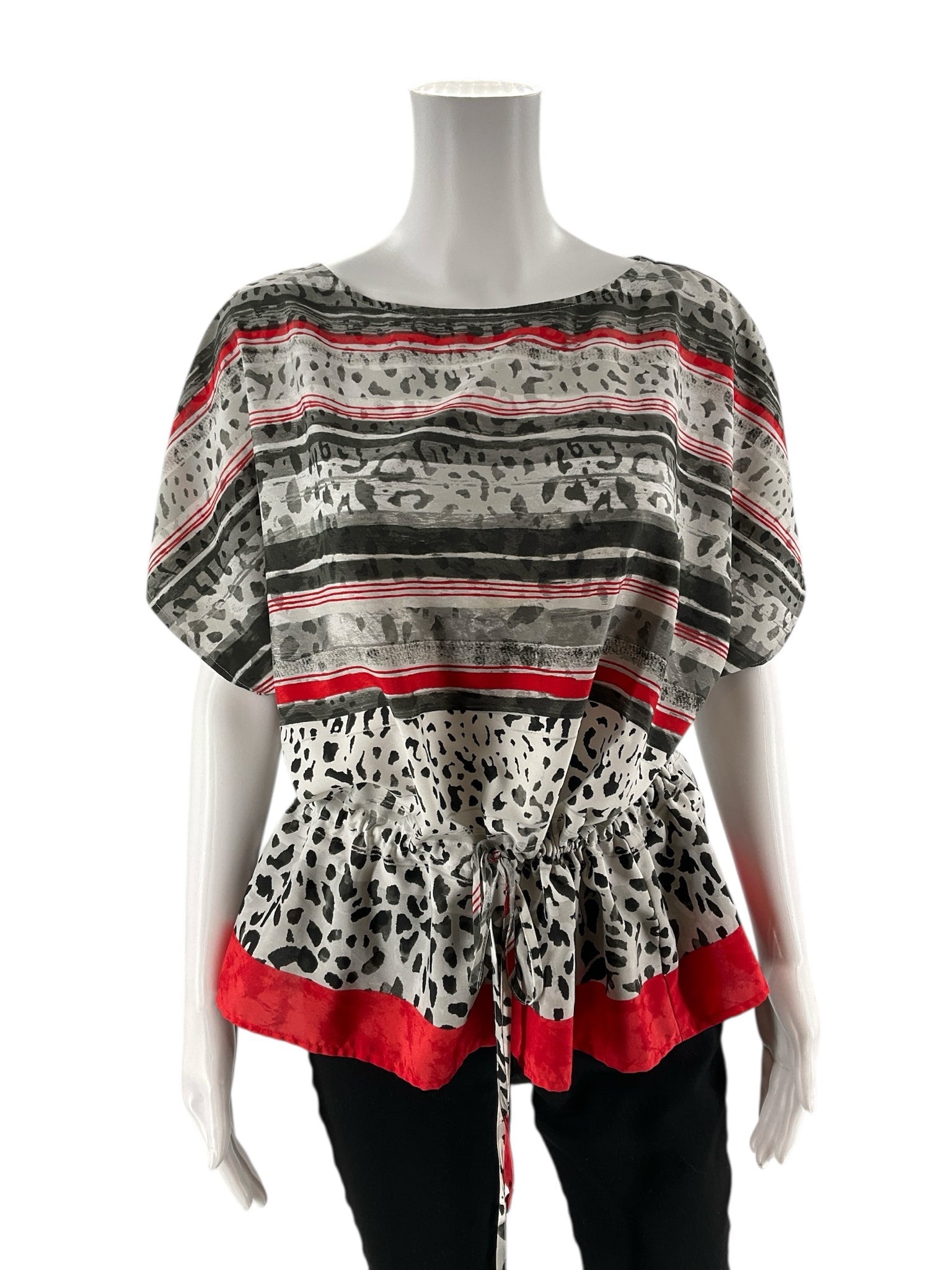 Ruby Rd - White/black/red Print Pre-Owned Ladies Casual Top - Size Large