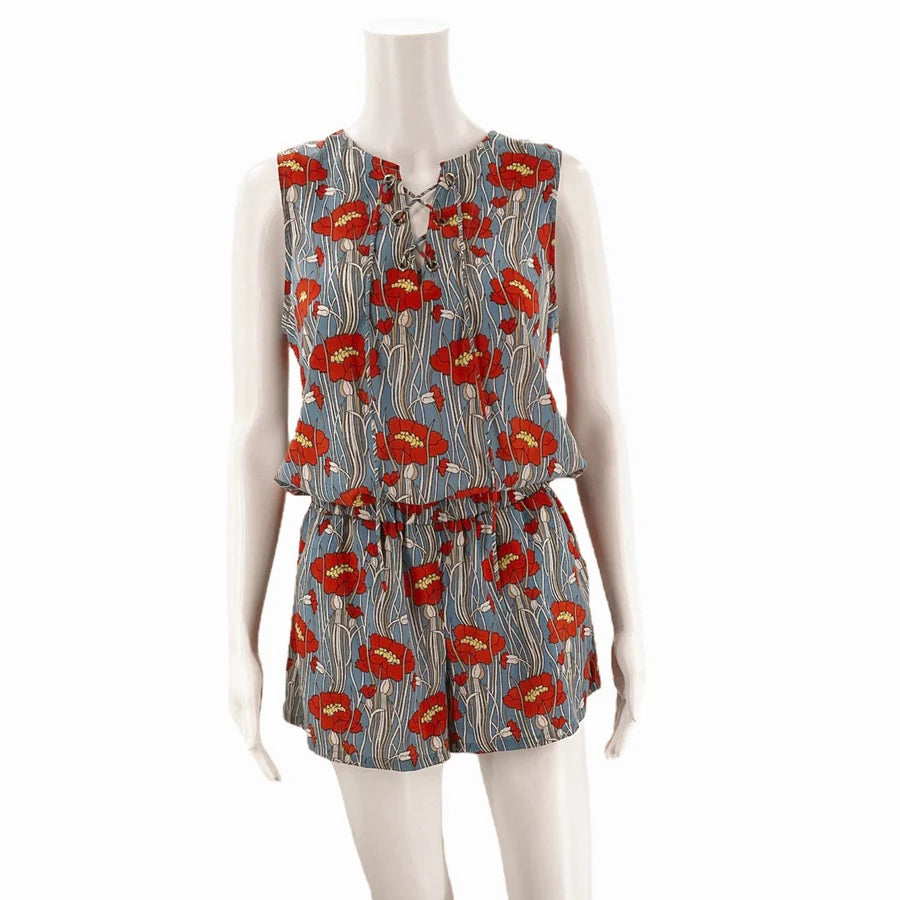 Joy Joy Blue/Red Floral Pre-Owned Ladies Romper - Size Small